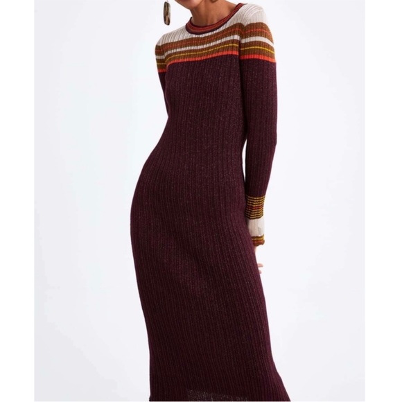 Zara Ribbed Knit Metallic Midi Dress - Picture 1 of 14